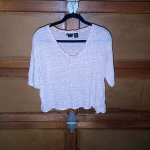 Tahari 100% Linen Top Semi-Crop Hi-Low V-Neck Short Sleeve Mixed Color Size M
